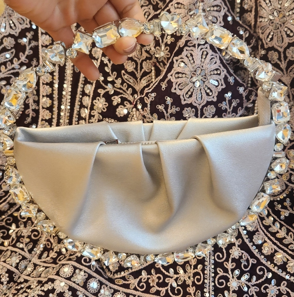 Designer silver and rhinestone hand purse